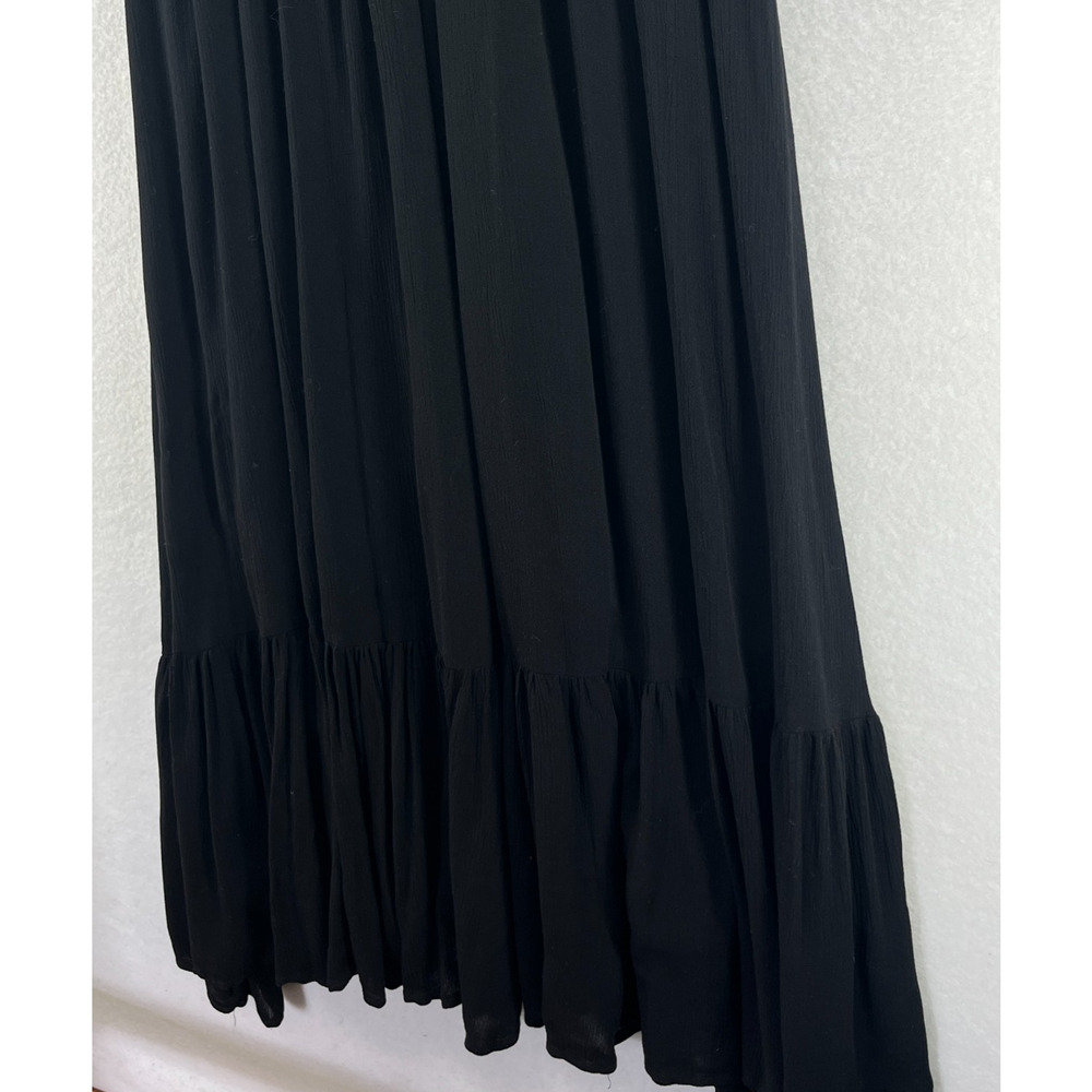 Z SUPPLY Dress L Tanya Maxi 3/4 Sleeve Pleated Smocked Button Front Black NEW - Picture 10 of 14